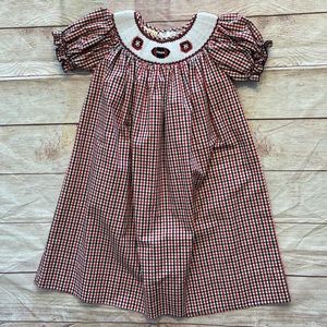 Le Za Me smocked dress size 4T football appliqué red and black